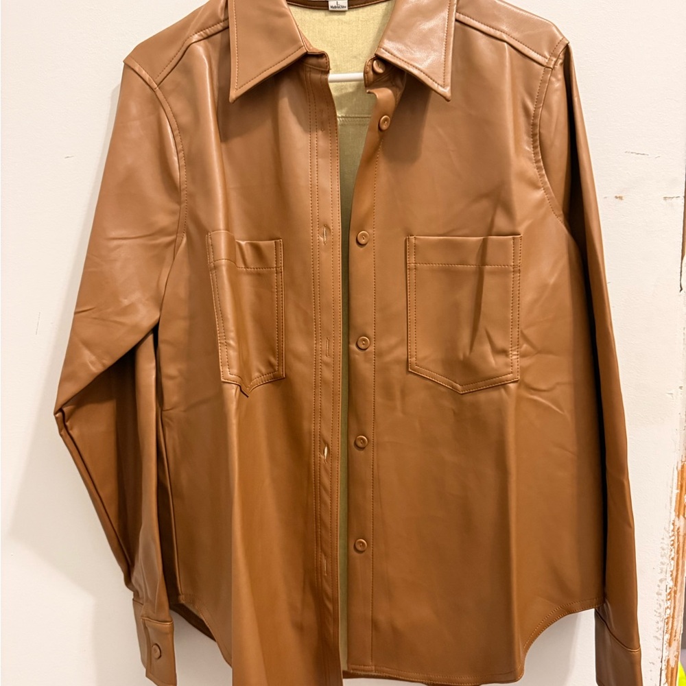 Womens Tan Leather shacket